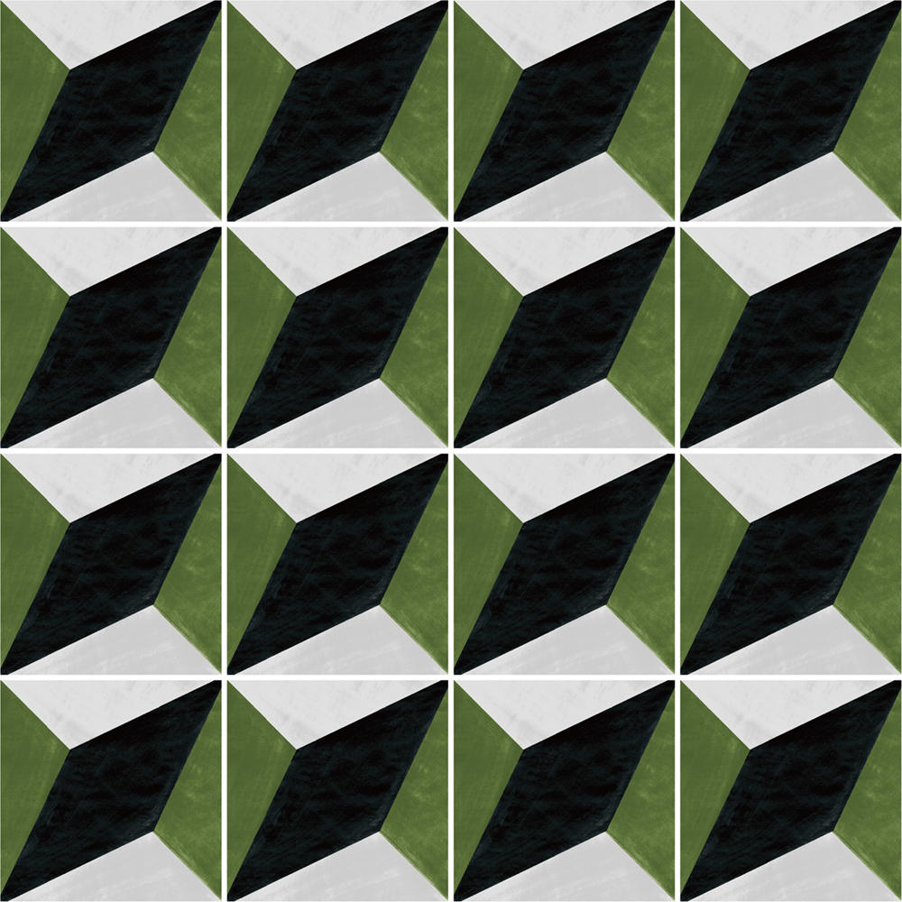 幾何学柄の、モダンのタイルです。壁タイル、床タイル、Pタイルとしてご利用頂けます。並べ方に応じて異なるイメージを構成する事が可能です。