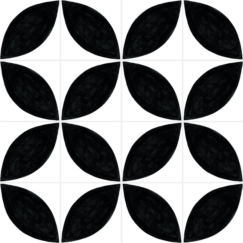手書きの風合いのモノトーンの幾何学柄のモダンのタイルです。白黒の幾何学シリーズMOD1004 〜 MOD1007は、各柄を組み合わせての使用も可能です。壁タイル、床タイル、Pタイルとしてご利用頂けます。